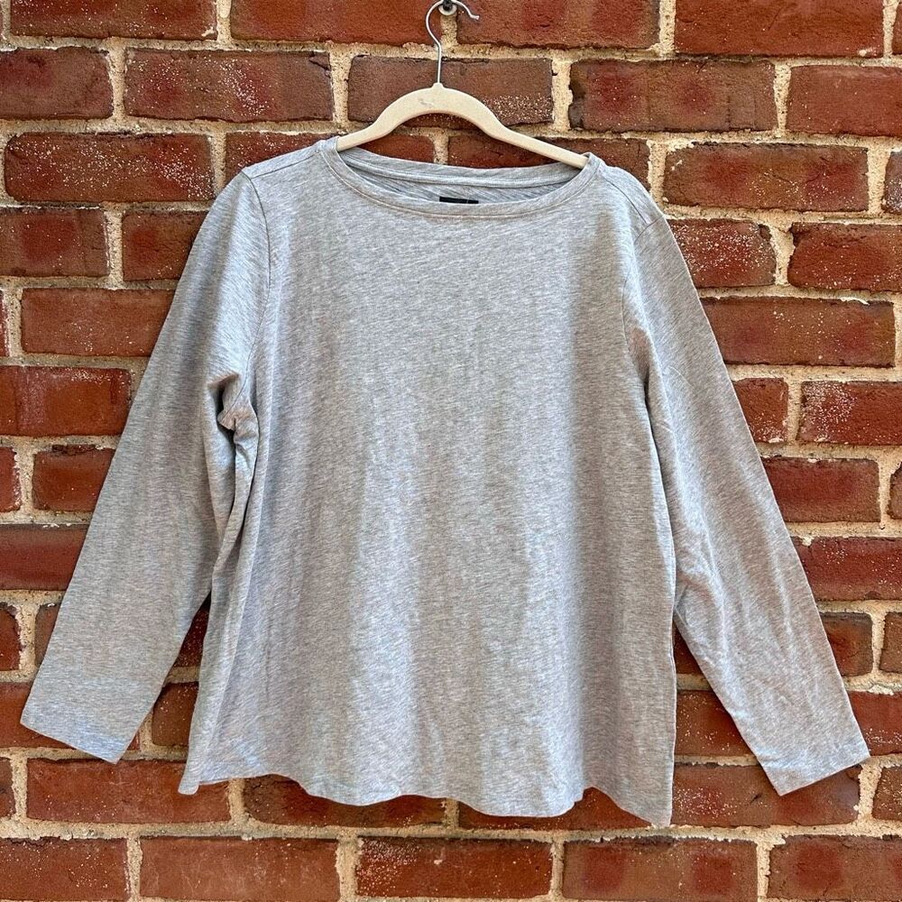 EILEEN FISHER Slubby Organic-Cotton Long-Sleeve Tee gray Medium